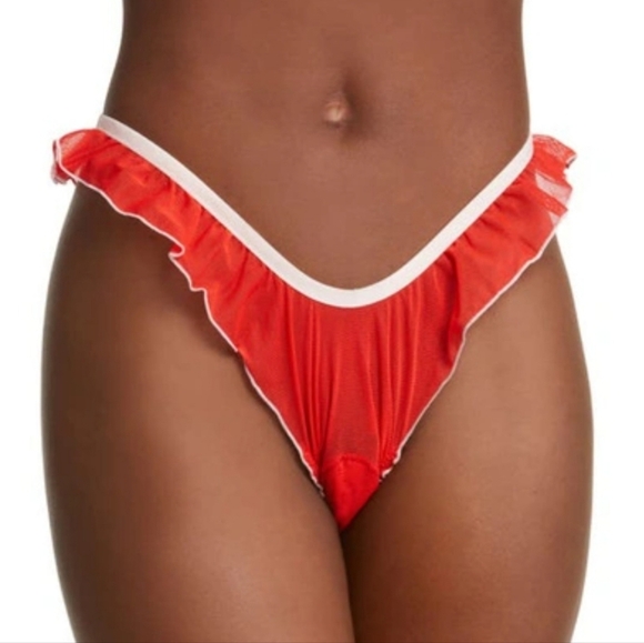 FREE PEOPLE WE ARE HAH Fly Girl Mesh Tanga In Blood Orange, NEW, XL - Picture 1 of 6